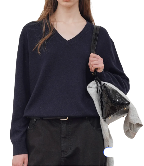ESSENTIAL CASH BLEND V-NECK KNIT_NAVY