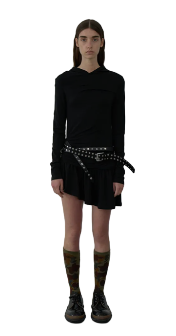 HOODED JERSEY DRESS (BLACK)