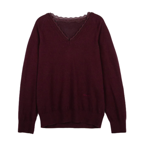 LACE V NECK KNIT BURGUNDY