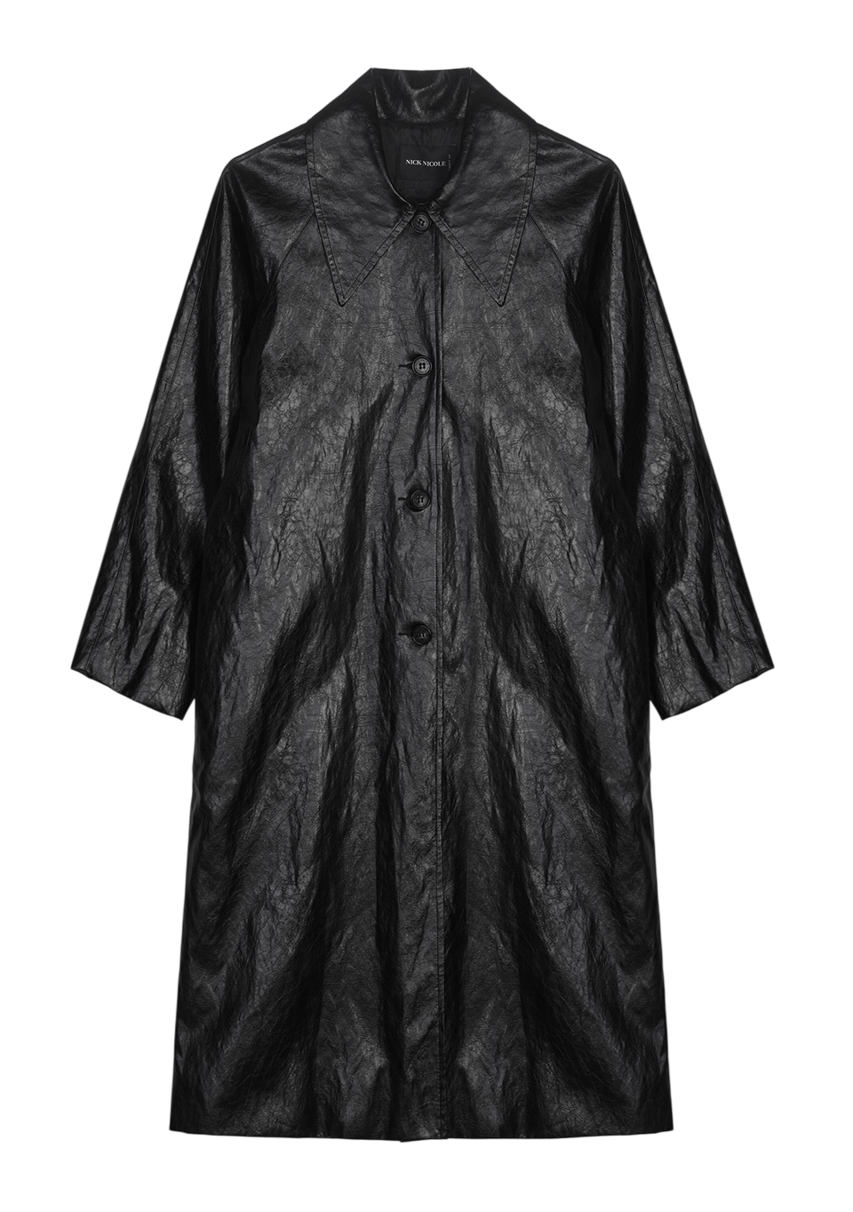 LEATHER BELTED LONG COAT