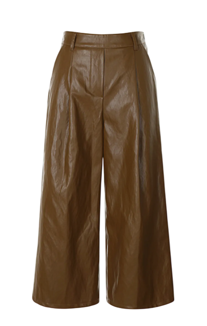 Vegan leather pleated trousers