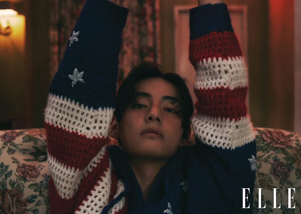 Crochet Hooded Knit Top with American Flag Pattern from Celine Homme.