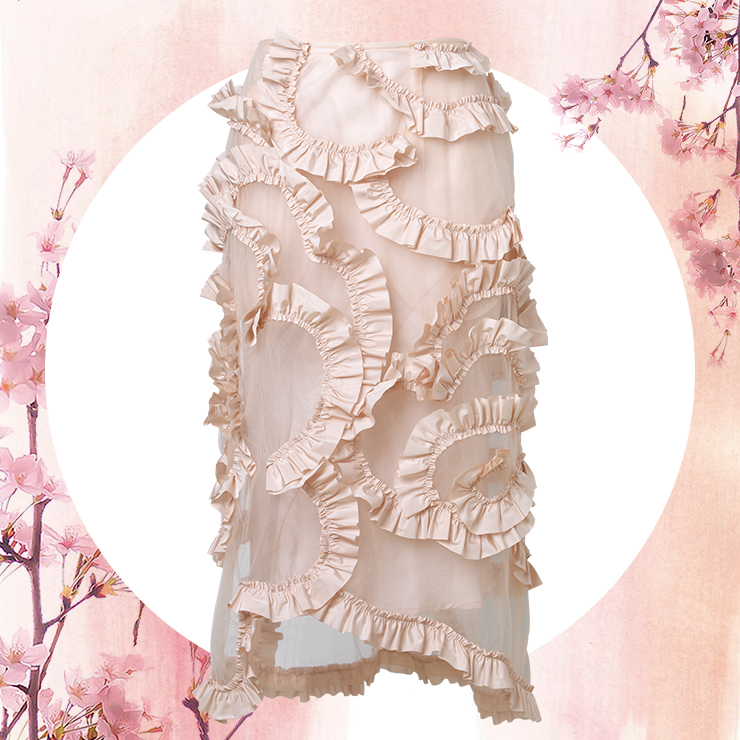 시스루 소재의 러플 장식 미디스커트는 1백83만원, 4 Moncler Simone Rocha.