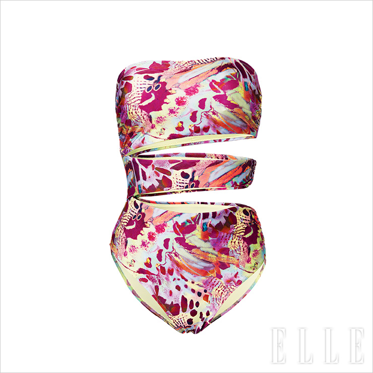 기하학적 플라워 패턴의 컷아웃 스윔수트는 4만9천9백원, H&M.