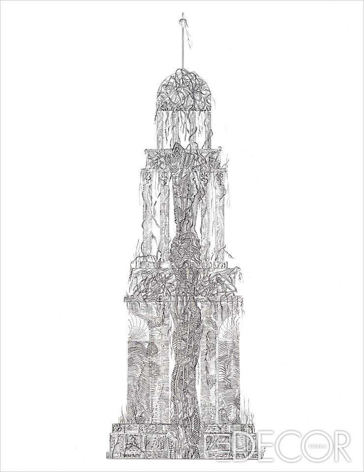 몽마주르 수도원에 전시된 ‘Cénotaphe’(2020)와 드로잉 작업. ©Eva Jospin - ADAGP
