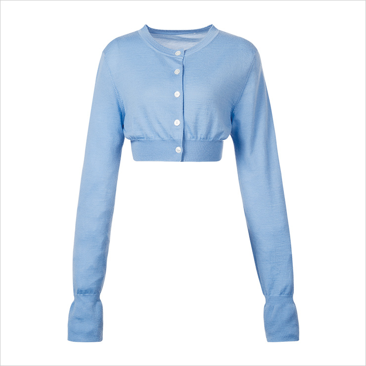 하늘색 니트 크롭트 카디건은 42만8천원, EENK.