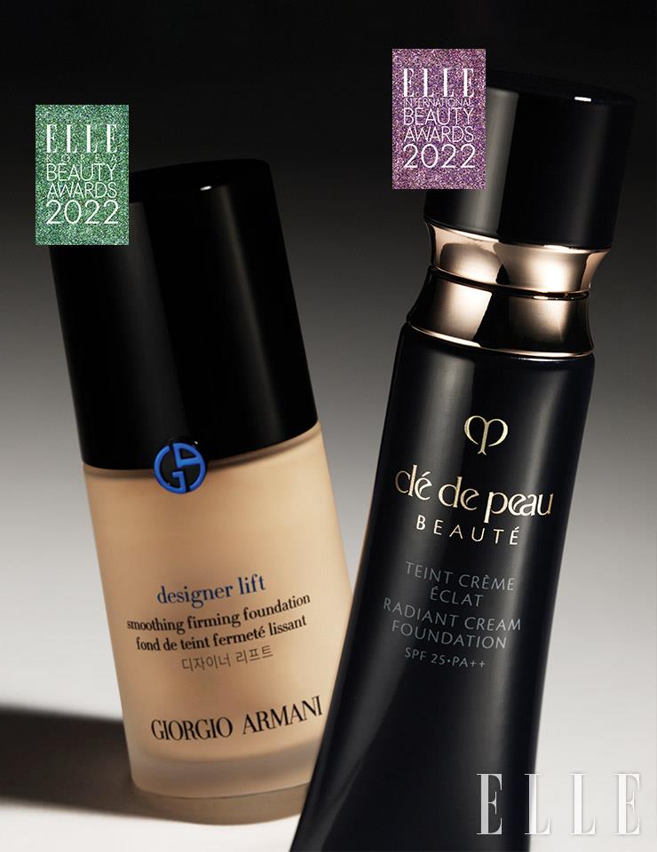 (왼쪽부터) 디자이너 리프트 파운데이션, 1호, 8만9천원대, Armani Beauty. 래디언트 크림 파운데이션 SPF 25/PA⁺⁺, 16만원대, Clé de Peau Beauté.