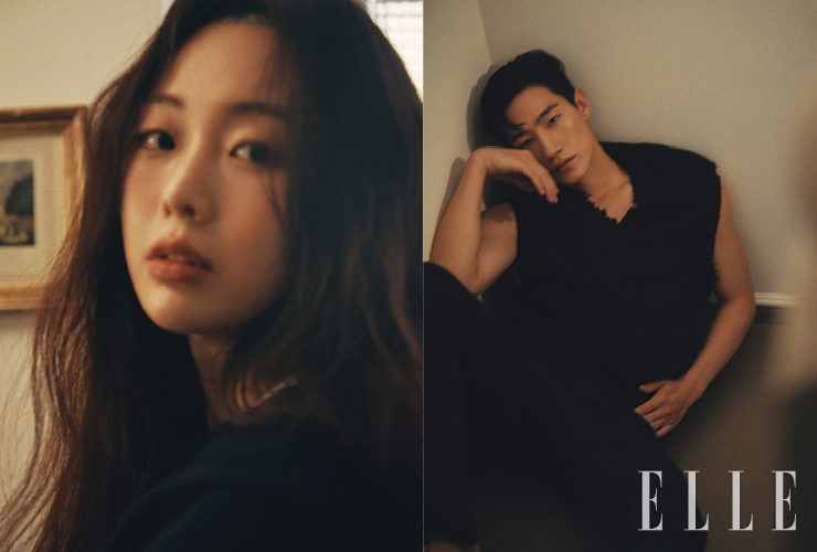  금새록이 입은 니트 드레스는 스타일리스트 소장품. 노상현이 입은 니트 베스트는 Allsaints. 데님 팬츠는 Calvin Klein Jeans.