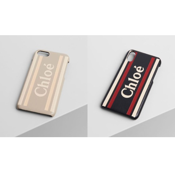 로고와 스트라이프 장식의 부드러운 카프스킨 Vick 아이폰 X/XS 케이스는 30만원, 끌로에.