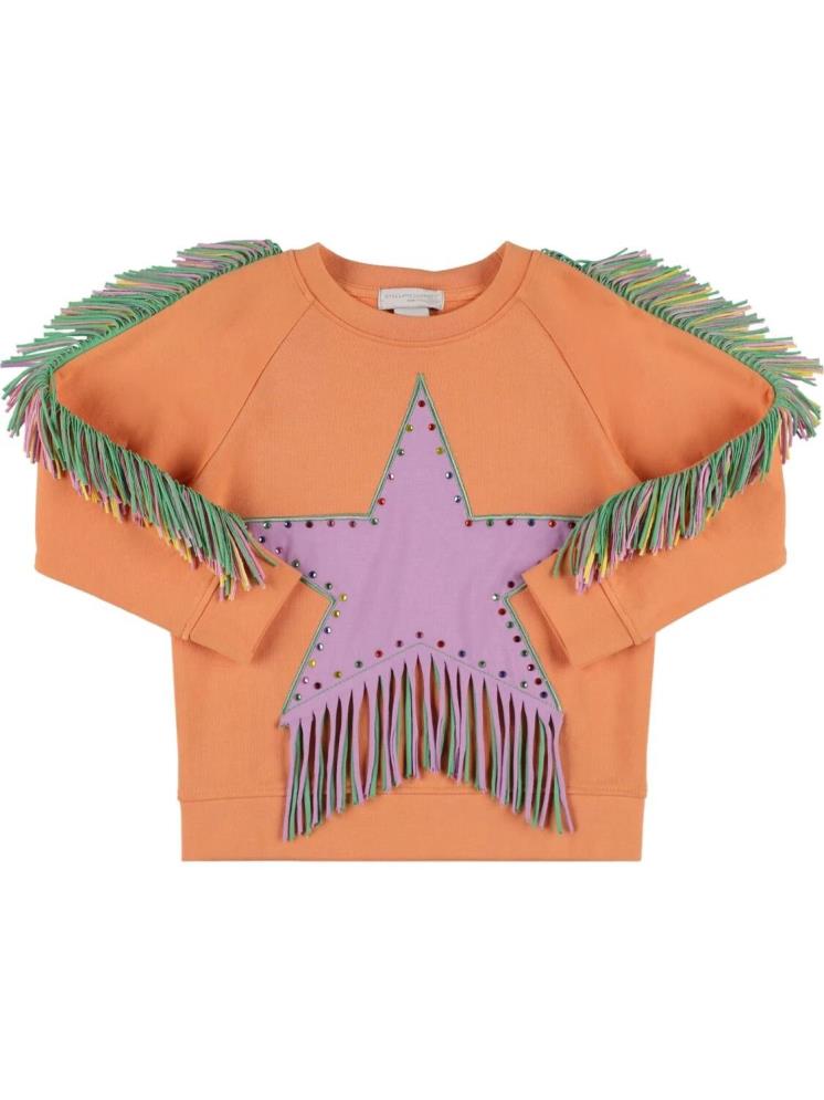 프린지가 장식된 엠벨리시드 로고 스웨트셔츠는 17만 5천원, Stella Mccartney Kids by Louisaviaroma