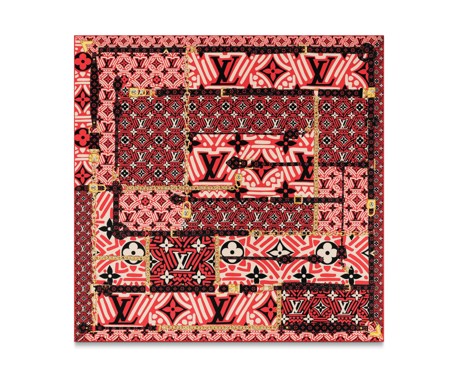 여러가지 패턴이 패치워크처럼 믹스된 스카프는 65만원, Louis Vuitton.