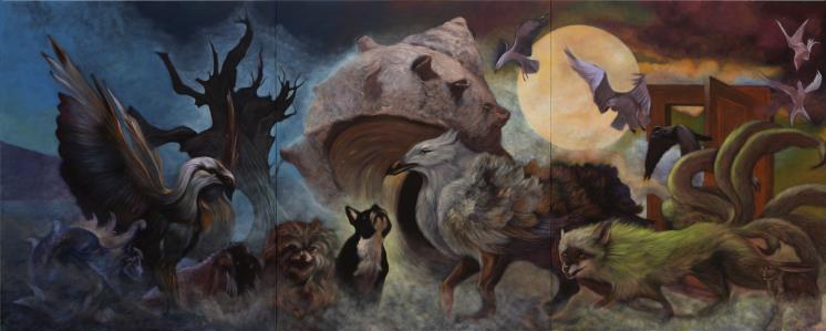 트릭스터, 잡종, 짐승(Tricksters, Mongrels, Beasts), 2023, Oil on canvas, 600x240 cm(Triptych)