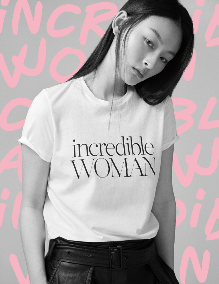 여성의 날을 기념해 선보인 티셔츠는 6만원대, Ninety Percent by Net-A-Porter.