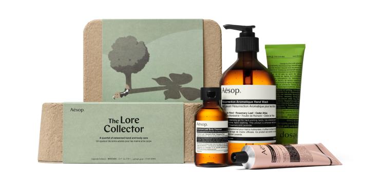 더 로어 콜렉터. 제라늄 리프 바디 클렌저 100ml, 제라늄 리프 바디 밤 100ml, 레저렉션 아로마틱 핸드 워시 500ml, 레저렉션 아로마틱 핸드 밤 75ml, 12만원, Aesop.