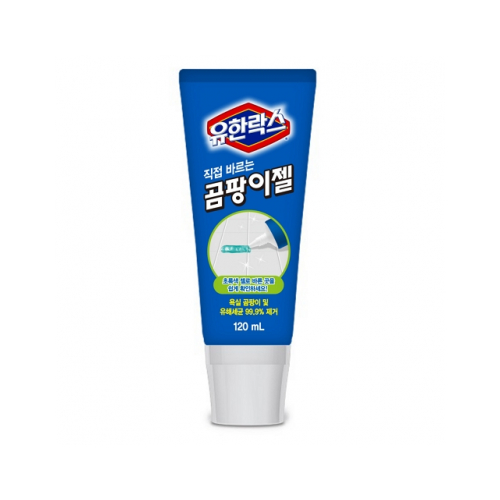 유한락스 바르는 곰팡이 젤 - 잘 떨어지지 않는 제형이라 욕실 모서리, 실리콘 등에 뿌리 깊게 자리 잡은 곰팡이를 죽이고 표백한다. 120mL 1만 5천 원 선.