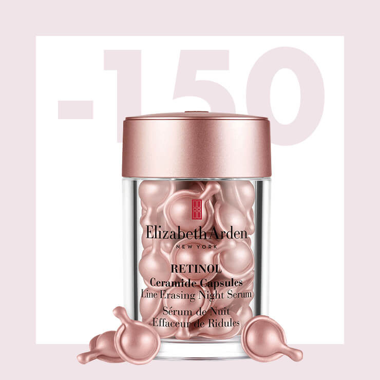 레티놀 세라마이드 캡슐라인 이레이징 나이트 세럼. 유스-리스토어링 펩타이드가 피부 결과, 톤, 탄력을 개선한다. 30캡슐 7만원, Elizabeth Arden.