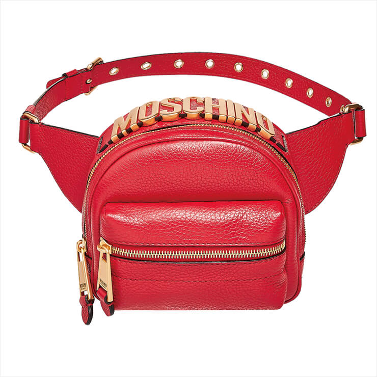 백팩 셰이프의 미니 벨트 백은 가격 미정, Moschino. 