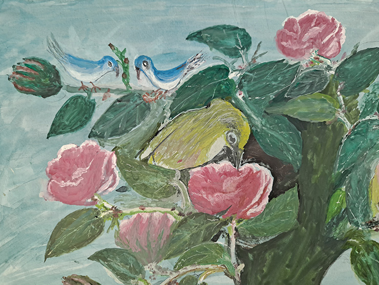 만개한 동백꽃과 새의 조화가 따스함을 안기는 <동백>.