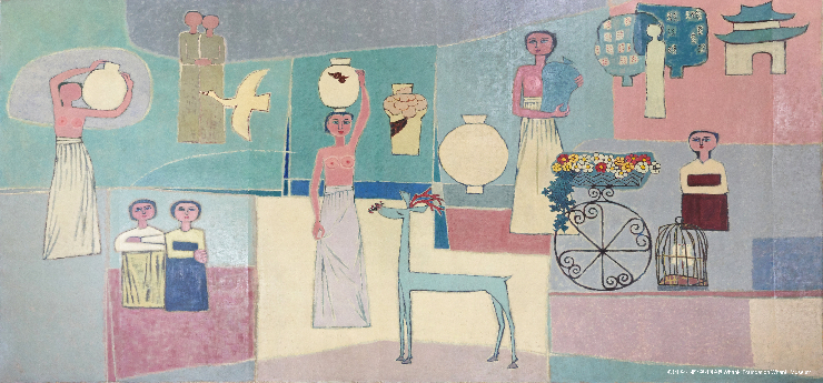 김환기, <여인들과 항아리>, 1950년대, 캔버스에 유채, 281.5x567cm