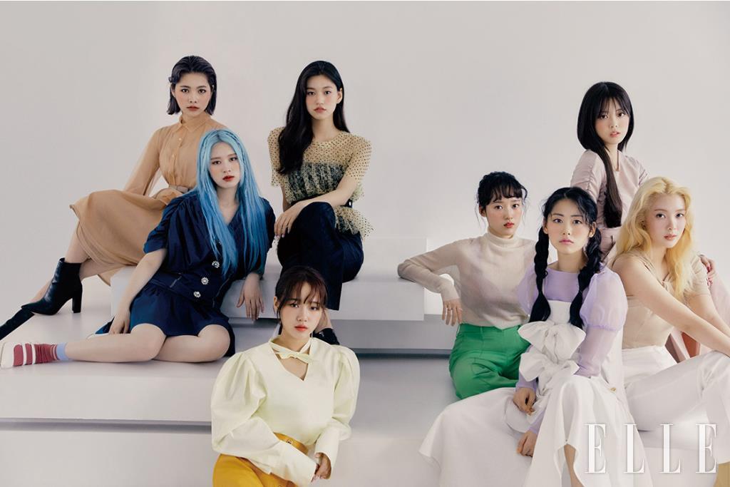  (왼쪽부터) 리나가 입은 스킨 러플 셔츠 드레스는 Lena lumelsky by Adekuver. 블랙 뱀피 앵클부츠는 H&M. 엘리가 입은 네이비 드레스는 Romanchic. 삭스는 스타일리스트 소장품. 화이트 메리 제인 힐은 Salt & Chocolate. 유정이 입은 레몬 컬러의 셔츠 블라우스는 Moon J. 다크 옐로 레더 스커트는 Coach. 도연이 입은 옐로 시스루 도트 블라우스는 Philosophy di lorenzo Serafin by Boontheshop. 네이비 팬츠는 Su Gi. 네이비 벨트는 스타일리스트 소장품. 블랙 골드 장식의 로퍼는 Rachel Cox. 세이가 입은 스킨 시스루 톱은 System. 안에 입은 버건디 톱은 Lehho. 그린 컬러 와이드 팬츠는 Eudon Choi. 루아가 입은 퍼플 컬러 시스루 톱은 스타일리스트 소장품. 아이보리 슬리브리스 드레스는 Eenk. 수연이 입은 라이트 핑크 셔링 톱은 Moontan. 루시가 입은 베이지 톱은 Moon J. 화이트 와이드 팬츠는 Lang & Lu. 