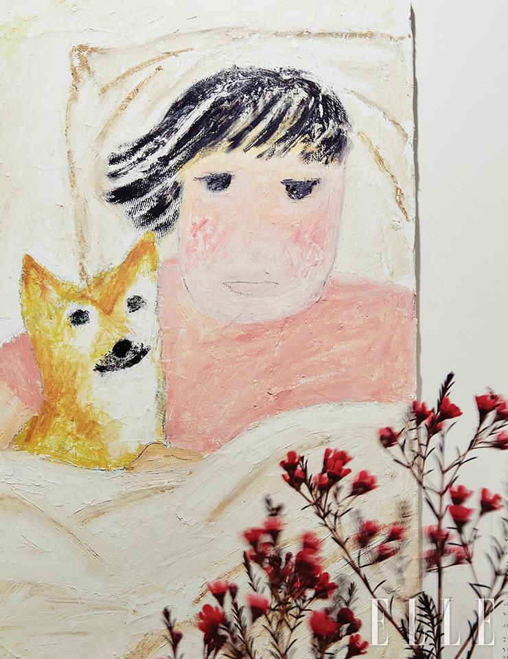 개와 함께하는 사람들이 제일 행복한 순간을 상상하며 그린 그림. 어쩐지 시카와 홍조 작가를 닮았다.