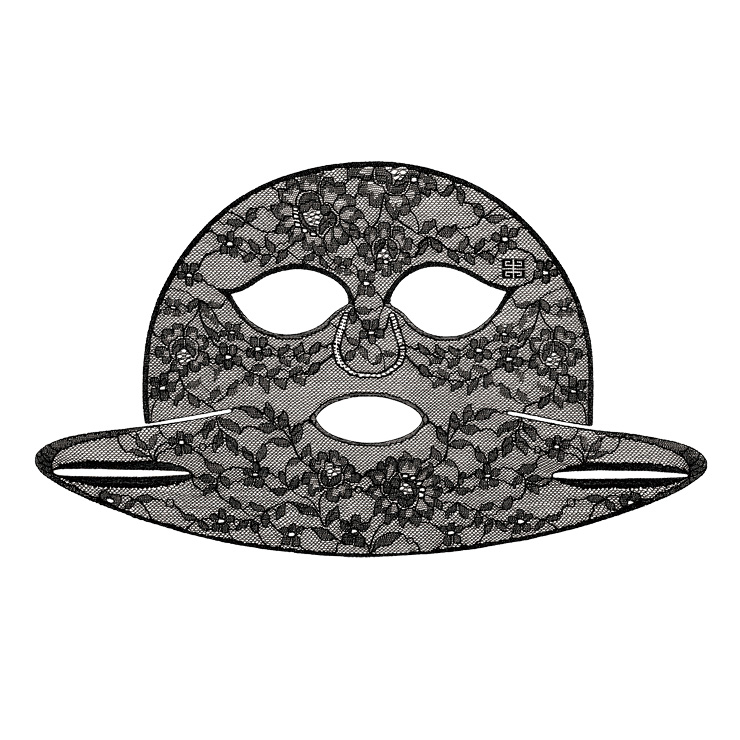 항산화 물질이 고농축돼 있는 바이탈 블랙 알개 성분이 피부에 즉각적으로 수분을 공급해 탄력과 활력을 채워주는 르 스왕 느와 레이스 페이스 마스크, 4개입 40만원대, Givenchy Beauty.