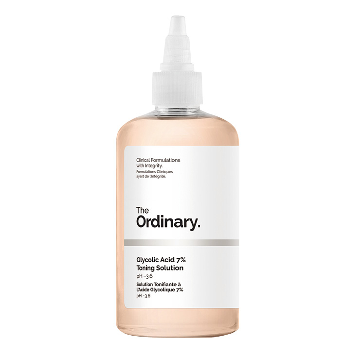 AHA 성분 중 하나인 글리코산이 함유돼 저자극으로 각질을 제거해 피부를 맑게 가꿔주는 글리콜릭 애시드 7% 토닝 솔루션, 8천7백원, The Ordinary. 