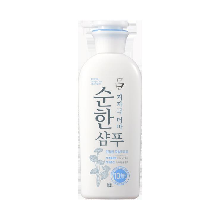 마트 브랜드지만 순한 계면활성제를 썼고 두피 진정 성분도 든 순한 저자극 더마 샴푸, 400ml 1만6천원, 려