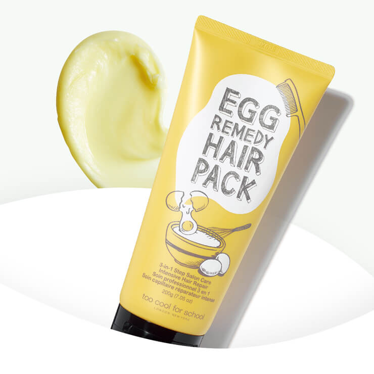난황 추출물과 시어 버터, 콩 단백질이 모발에 영양을 공급해 주는 에그 레미디 헤어 팩, 1만5천원, Too Cool For School.