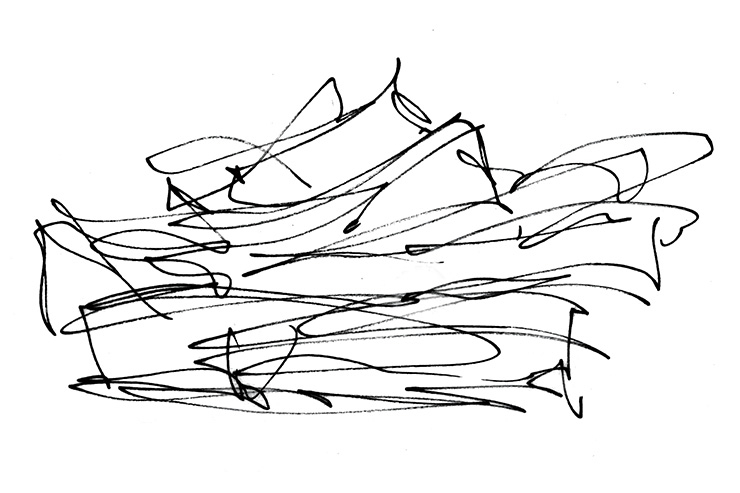 루이 비통 메종 서울을 표현한 프랭크 게리 특유의 자유분방한 스케치. 