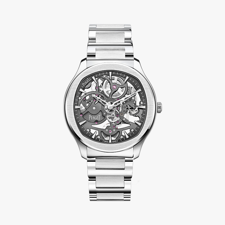 (G0A45001) 피아제 폴로 스켈레톤 워치 42mm - 기존 폴로보다 3mm 얇아진 6.5mm 두께의 케이스가 특징으로 정교한 스켈레톤 무브먼트를 장착한 워치.
