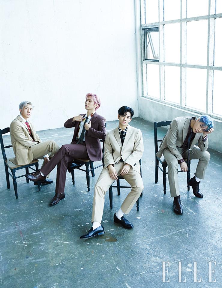 진진이 입은 수트는 COS. 셔츠는 Fred Perry. 니트 톱은 Coach 1941. 슈즈는 Humant. 라키가 입은 수트는 Maison Margiela. 셔츠는 Paul Smith. 슈즈는 S.T. Dupont Shoes. MJ가 입은 수트는 Reiss. 셔츠는 Sandro Homme. 슈즈는 S. T. Dupont Shoes. 문빈이 입은 수트는 Sandro Homme. 셔츠와 타이는 Ermenegildo Zegna Couture. 신발은 S. T. Dupont Shoes. 반지는 Blaim.