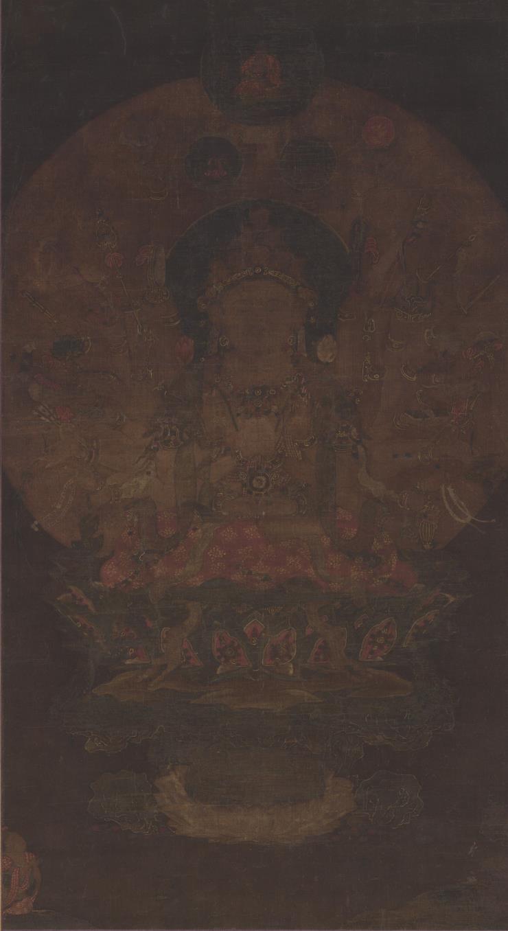 <천수관음보살도>, 14세기, 비단에 색, 93.8x51.2cm
