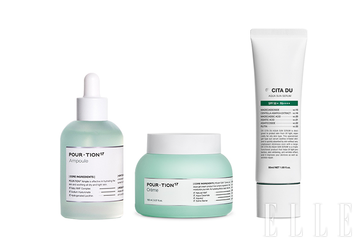 30f3(왼쪽부터) 플루시온 17 앰플, 플루시온 17 크렘, 시타 듀 아쿠아 선 세럼 3종으로 구성된 보습강화 3주 패키지. 6만9천8백원.