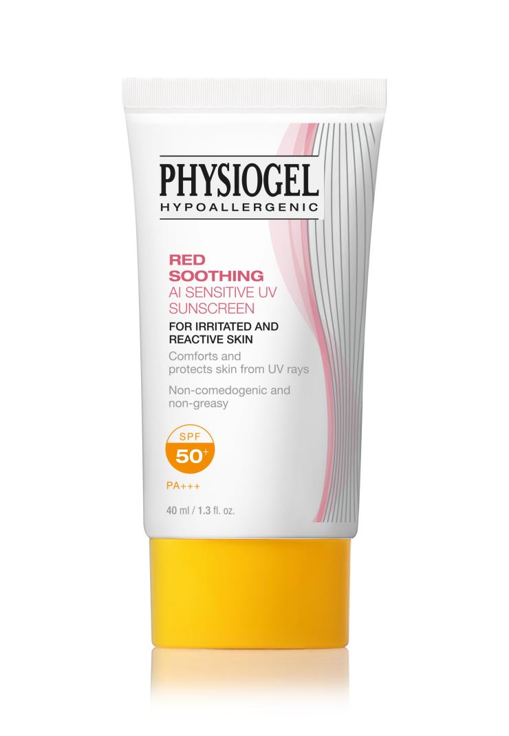 피지오겔 레드 수딩 AI 센서티브 UV 썬스크린 SPF 50+ PA+++ - 진정 성분 PEA를 함유했고 민감성 피부 적합 테스트, 안자극 대체 테스트를 완료한 순한 이지 워셔블 타입. 40mL 2만8천원.