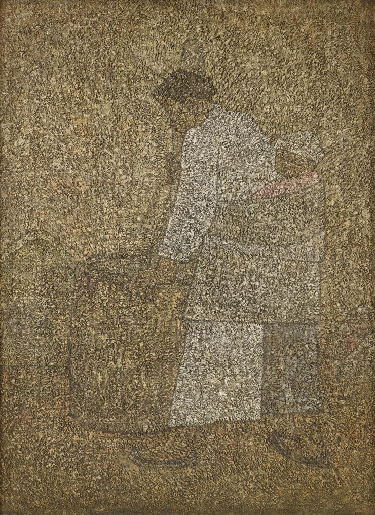 박수근, <절구질하는 여인>, 1954, 캔버스에 유채, 130x97cm.