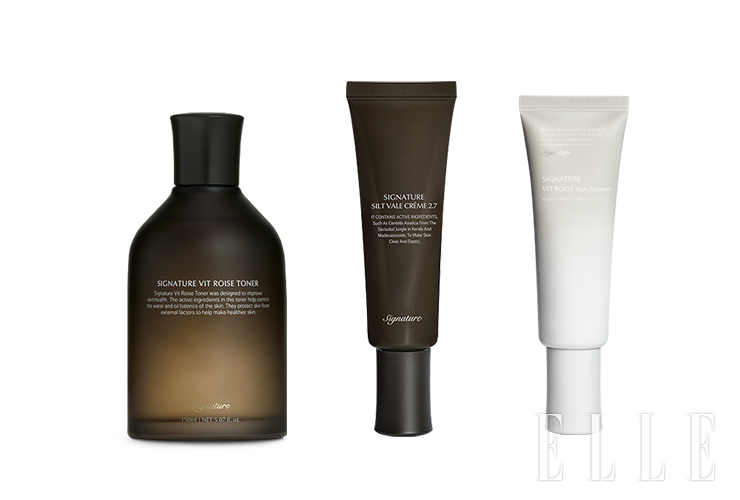 (왼쪽부터) 시그니처 비트 로제 토너, 시그니처 실트 벨 크렘 2.7, 시그니처 비트 로제 선스크린으로 구성된 피부 결 3주 패키지. 5만9천8백원, 디마르3.