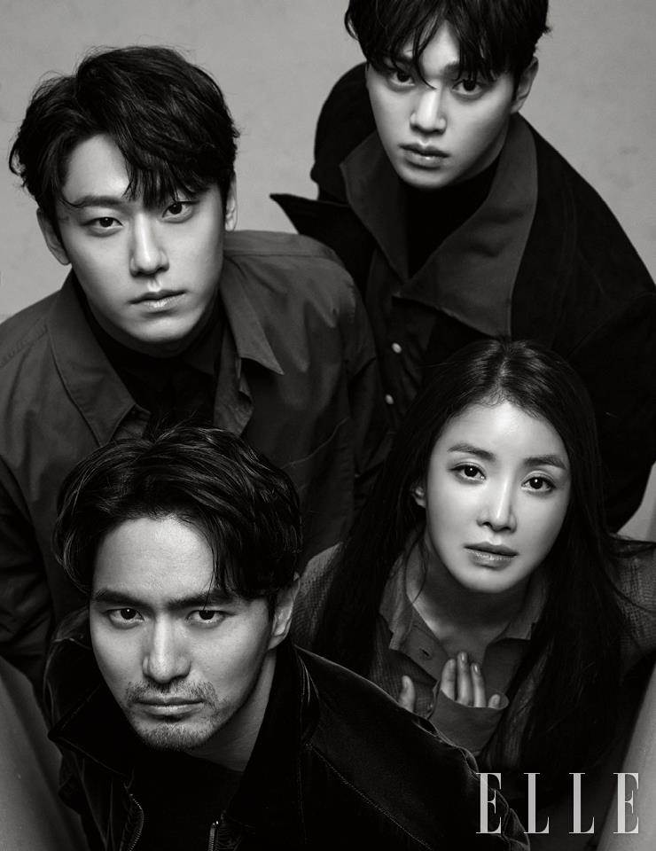 이도현이 입은 홀로그램 셔츠는 Lemaire. 이너로 입은 블랙 셔츠는 Dior Men. 송강이 입은 스웨이드 트렌치코트는 Kimseoryoung. 윙 칼라 셔츠는 Tleyoung. 블랙 하프 터틀넥은 Andersson Bell. 이시영이 입은 레드 니트 톱은 Bottega Veneta. 이진욱이 입은 그린 벨벳 블루종은 Haider Ackermann by 10 Corso Como Seoul. 이너 톱은 Polo Ralph Lauren.