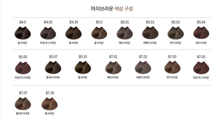  살롱용 헤어 염색제 로레알 프로페셔널 파리 마지렐의 컬러 차트