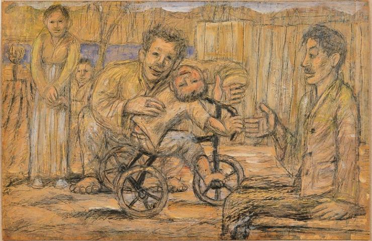 이중섭_시인 구상의 가족, 1955, 종이에 연필, 유채, 32x29.5cm, 개인 소장