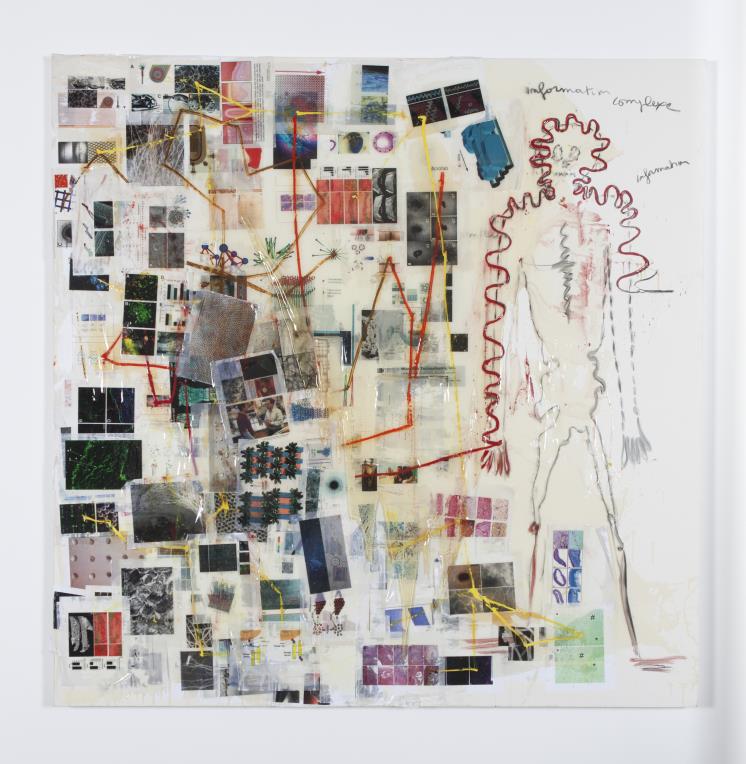 Fabrice Hyber, Sans titre, 2007 Charcoal, oil paint, resin, mounted paper on canvas, tacks on canvas, 200 x 200 cm