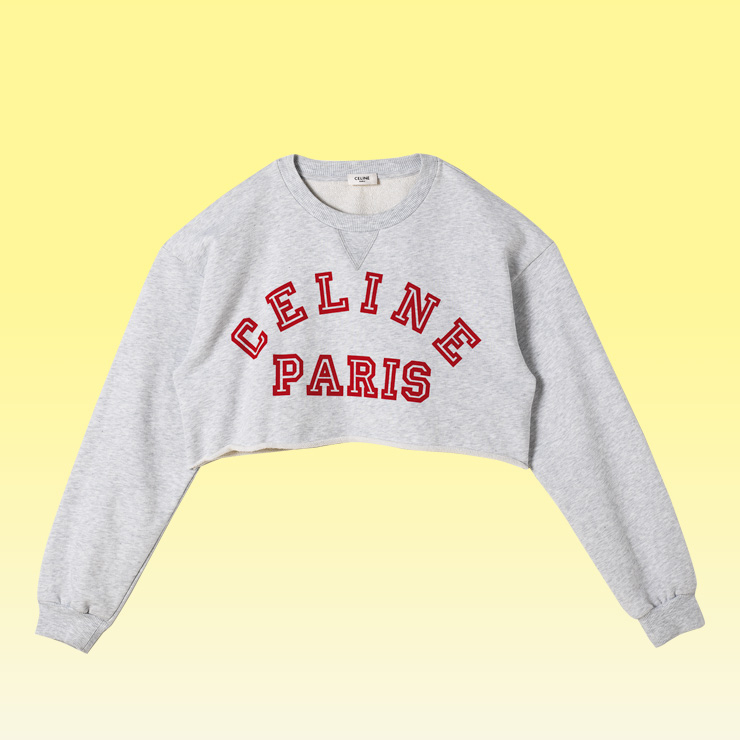 로고를 더한 크롭트 스웨트셔츠는 가격 미정, Celine.