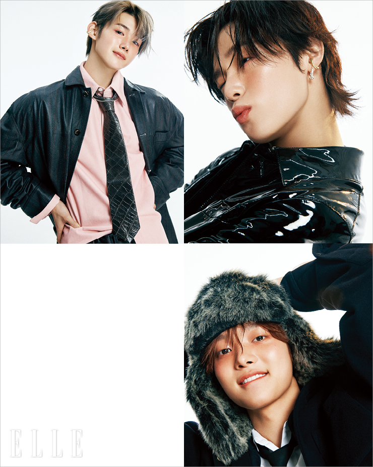 코트와 재킷, 셔츠, 타이는 모두 Bottega Veneta. 재킷과 팬츠는 모두 Ferragamo. 이어 커프는 Portrait Report. 재킷과 셔츠, 타이는 모두 Valentino. 모자는 Lecyto.