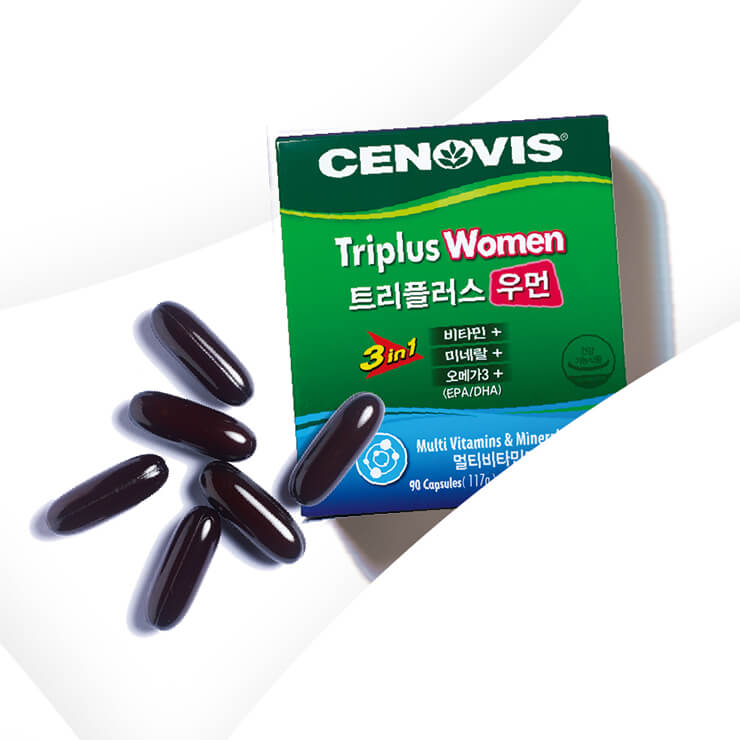 13가지 멀티비타민과 6가지 미네랄, 오메가 3에 여성에게 필요한 철분, 엽산이 한 번에! 트리플러스 우먼, 90캡슐 4만9천원, Cenovis. 