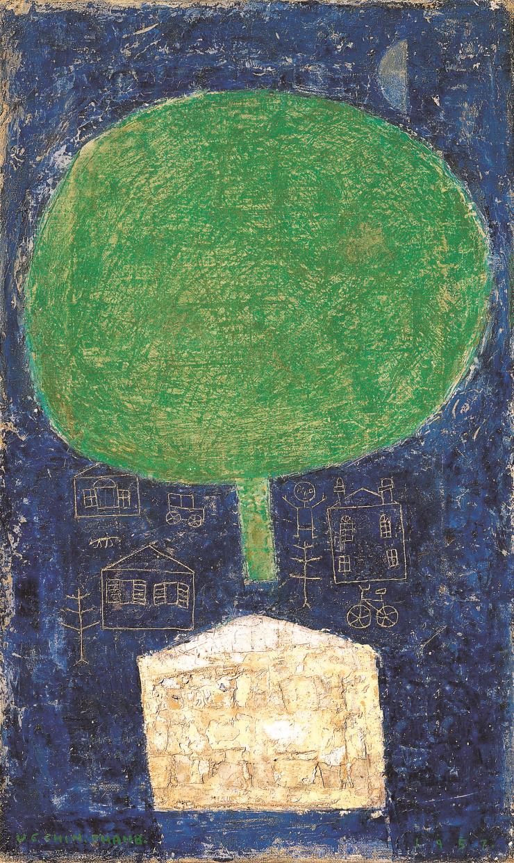 장욱진, 가로수, 1957, 캔버스에 유채, 45.5x27.3cm