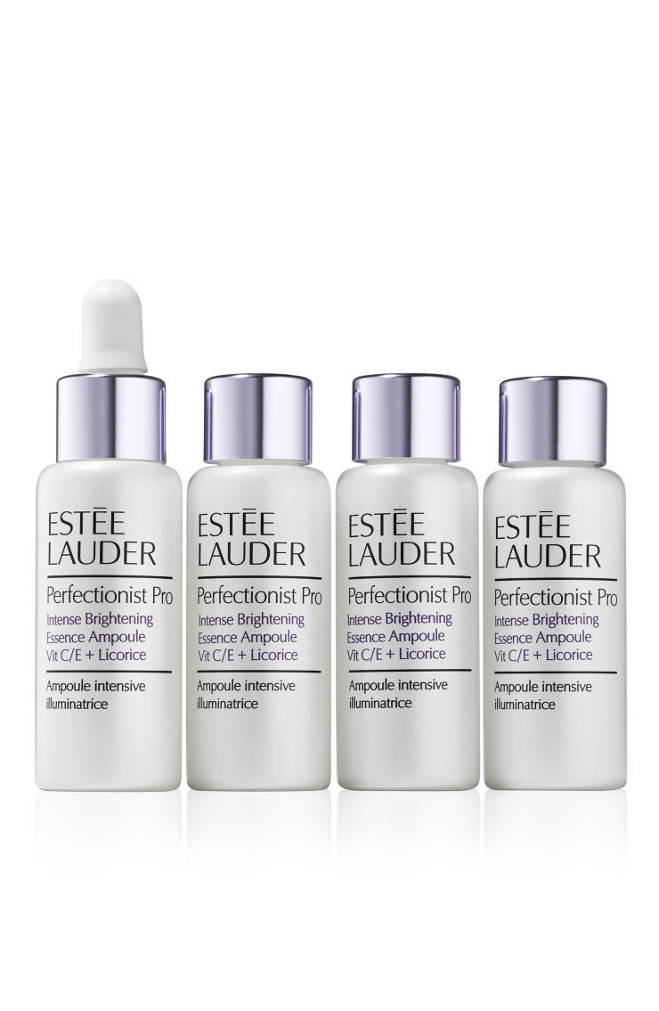 에스티로더 퍼펙셔니스트 프로 인텐스 브라이트닝 에센스 앰플 - 미백, 주름 개선 기능성 제품이면서 비타민 C 유도체와 감초 추출물이 미백과 동시에 진정 기능까지 하는 앰플. 10mL 4개 16만5천원.