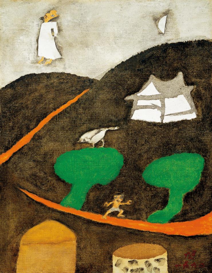장욱진, 밤과 노인, 1990, 캔버스에 유채, 40.9x31.8cm
