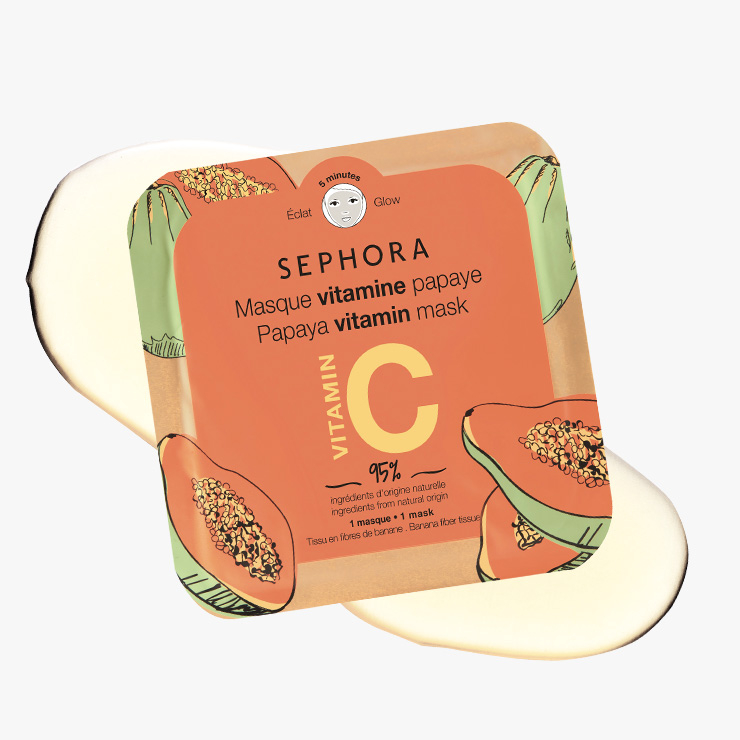 파파야 추출물 속 효능 성분이 피부에 건강한 에너지를 채워주는 비타민 마스크. 피부를 환하게 밝혀주는 비타민 C가 떨어진 피부 컨디션을 끌어올려준다. 세포라 컬렉션 비타민 마스크, 파파야, 5천원, Sephora. 