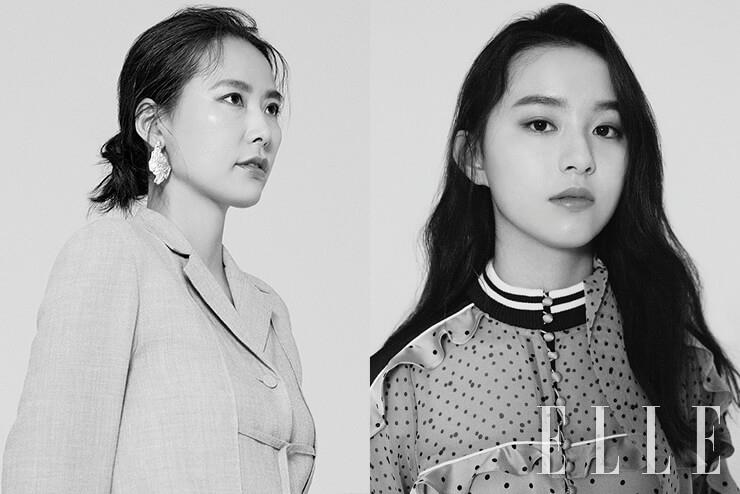 김보라가 입은 원피스는 Fadeiin. 이어링은 Gemma Alus. 박지후가 입은 원피스는 Sacai. 