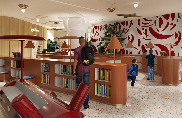 어린이가 마음껏 책을 읽고 상상력을 키울 수 있도록 만든 라이브러리(렌더이미지).